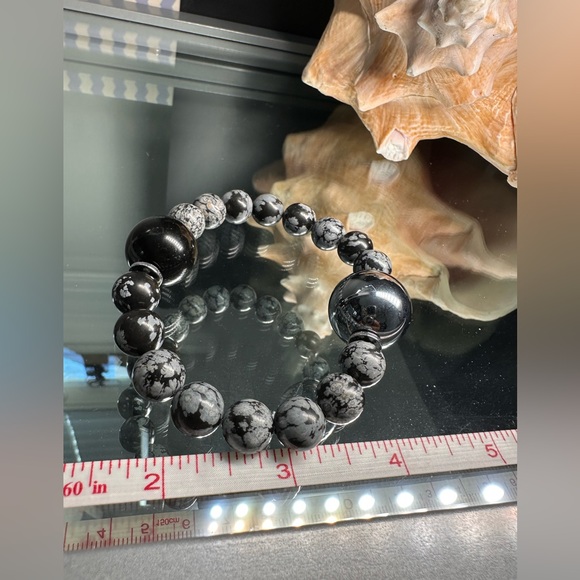 (JOEHANNA) TERAHERTZ + SNOW OBSIDIAN NATURAL STONES  BRACELET size 7” - Picture 8 of 10